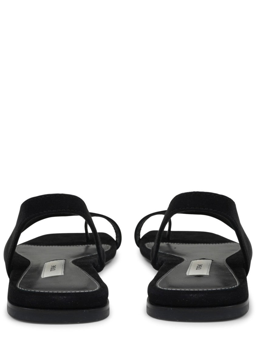 Totême Sleek Suede Sandal With Unique Toe Loop Strap