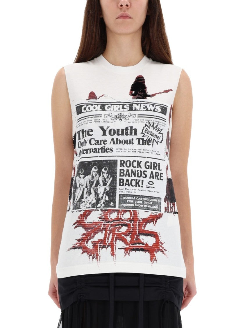 Dolce & Gabbana White Graphic Cotton Tank Top