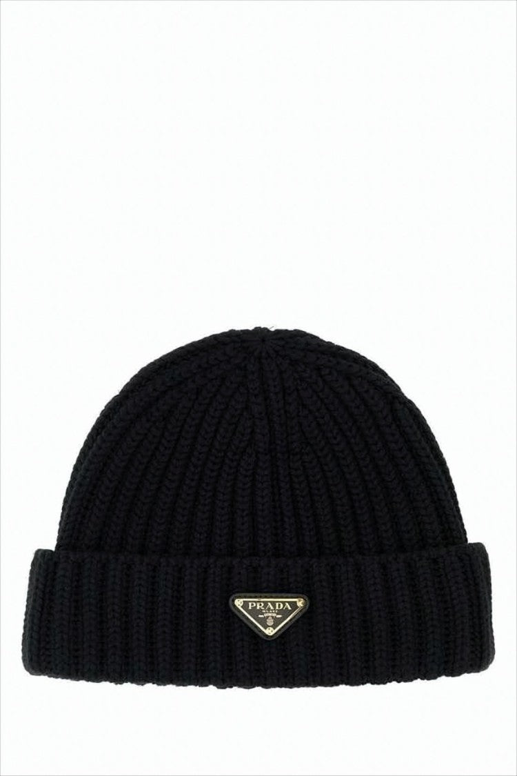 Prada Ribbed Knit Beanie With Folded Cuff