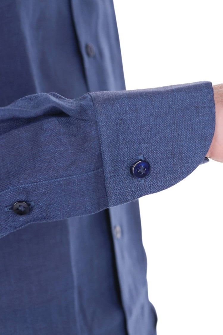 Borriello Royal Blue Pure Linen Casual Shirt