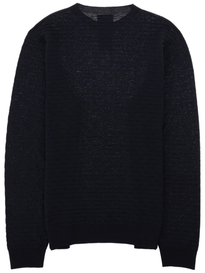 Giorgio Armani Textured Crew Neck Sweater In Virgin Wool