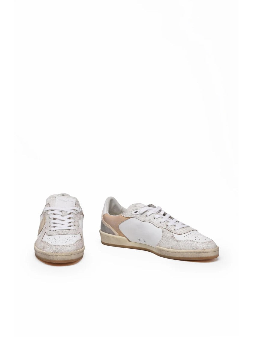 Philippe Model White/Beige Veau Cracklé Textured Leather Low-Top Sneakers