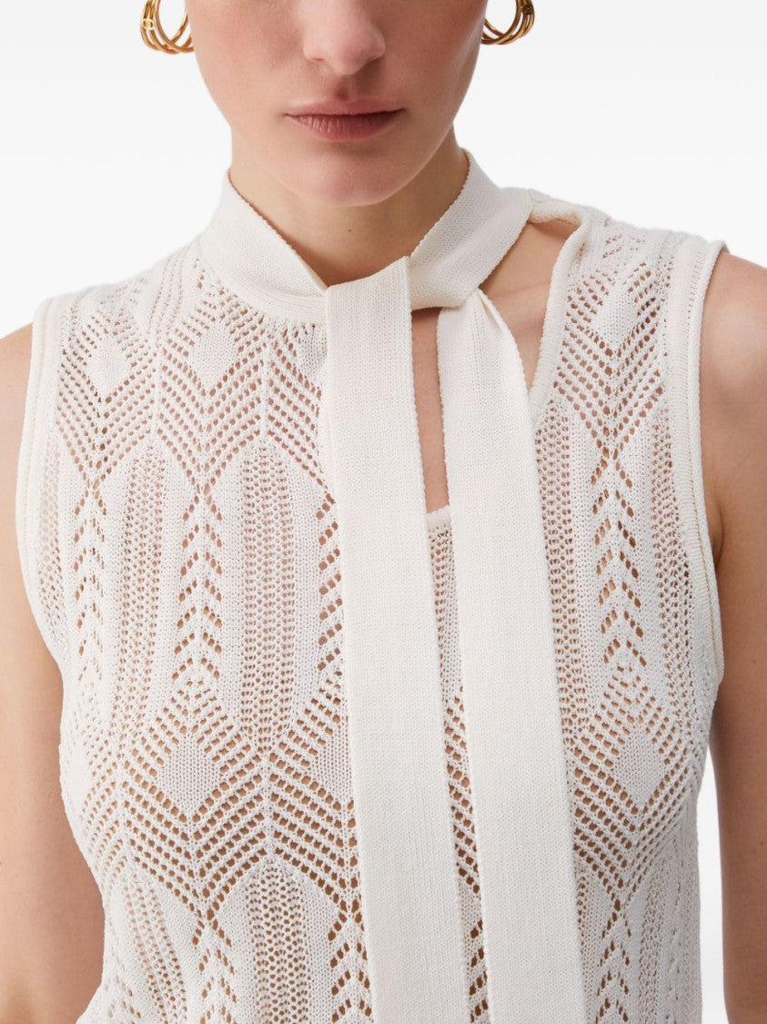 Liu Jo Beige Openwork Cut-Out Bow Sweater