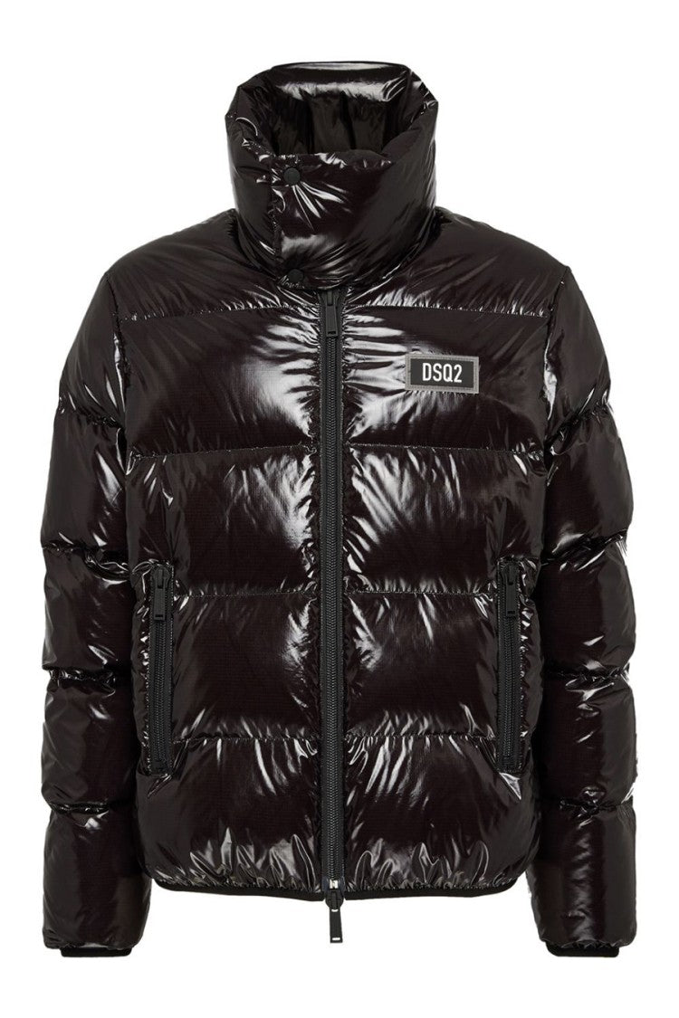 Dsquared2 Padded Black Jacket With High Collar And Zippered Pockets