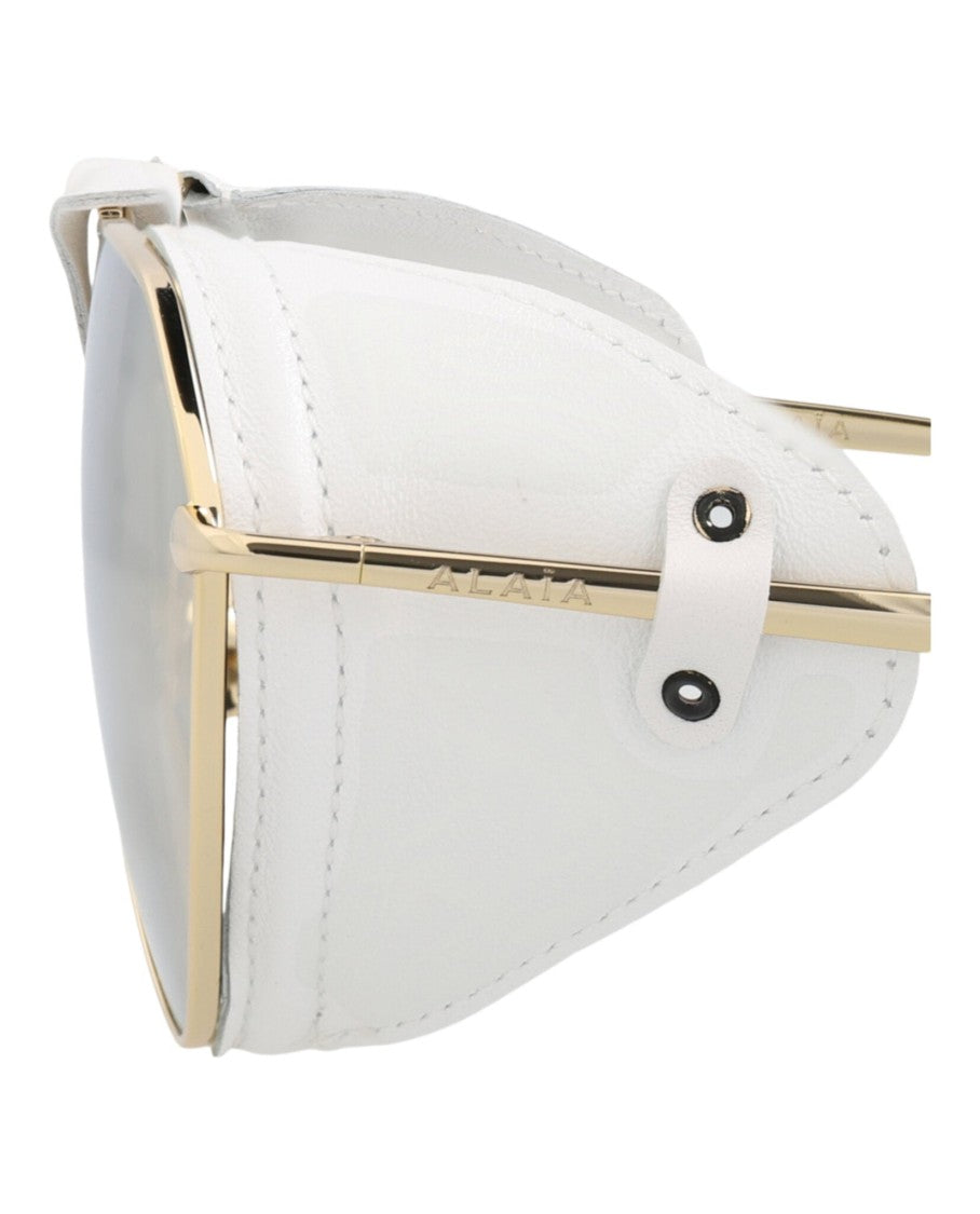 Alaïa Aviator-Frame Metal Sunglasses With Gold Finish And Leather Trim