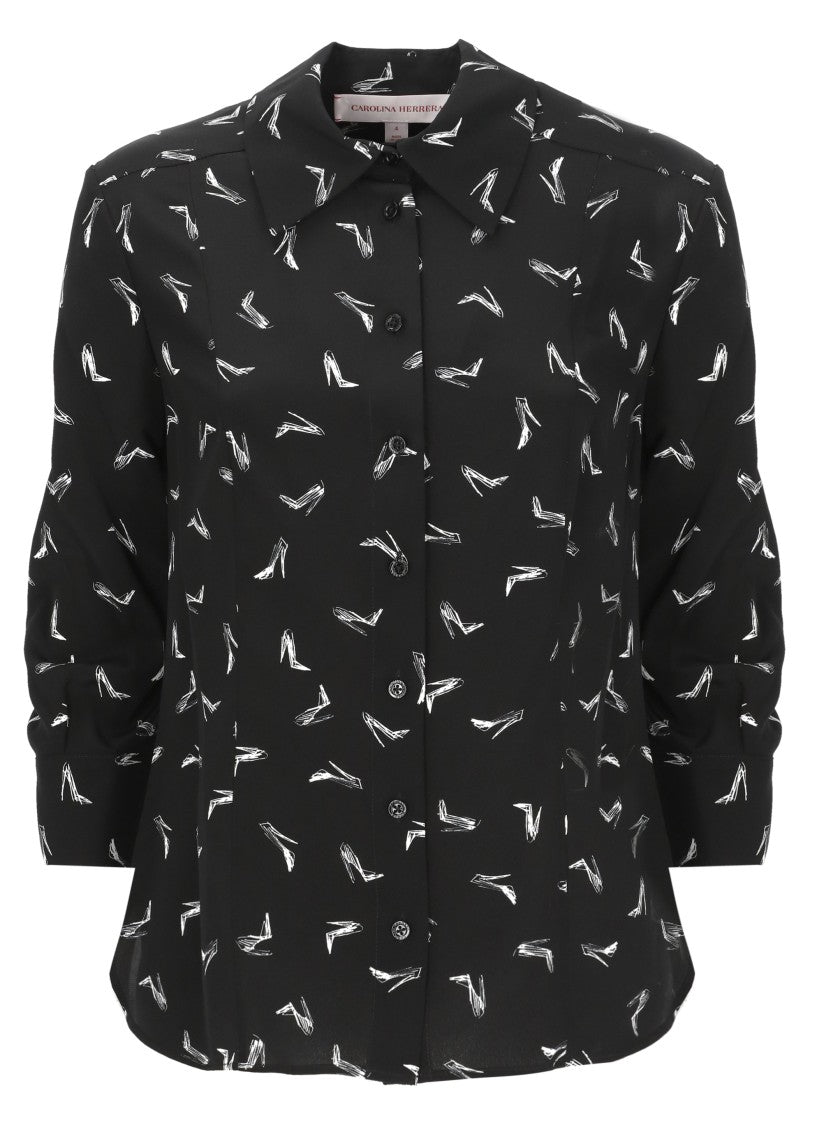 Carolina Herrera Black Good Girl Shoe Print Silk Shirt