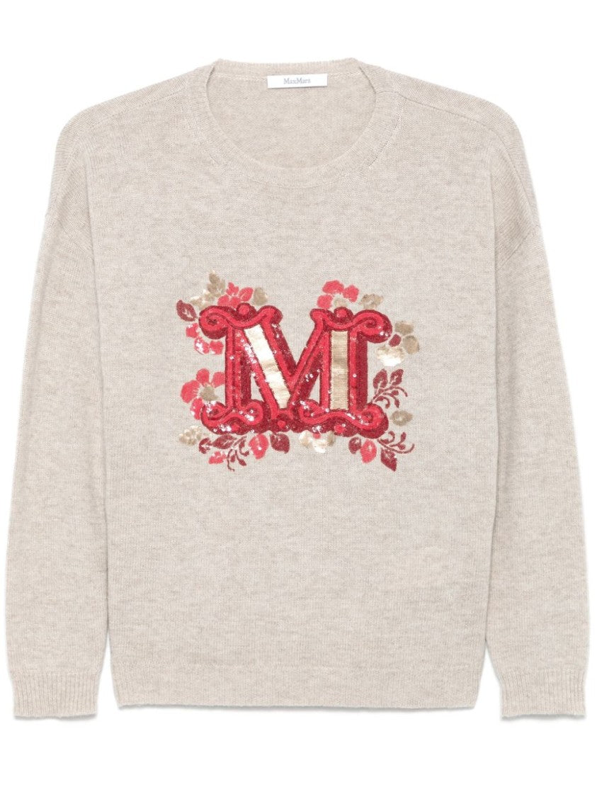 Max Mara Relaxed Fit Knit Sweater With Embroidered Floral Motif