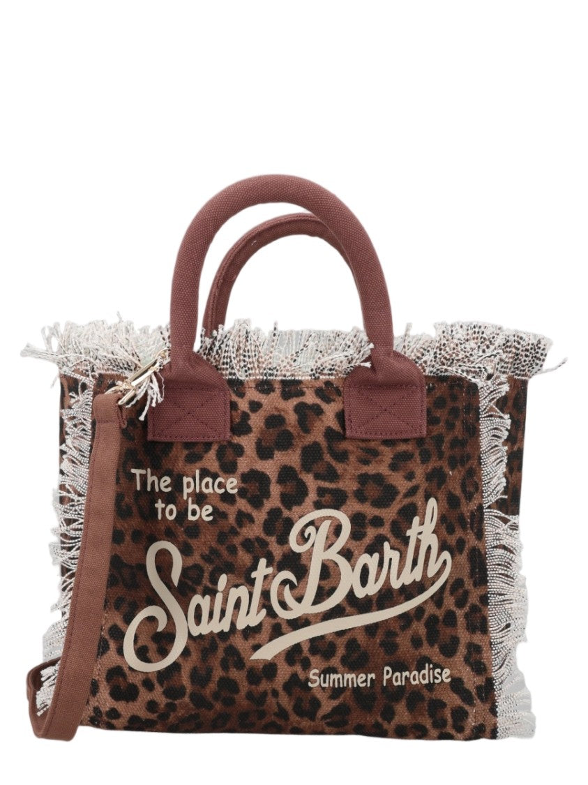 Mc2 Saint Barth Lelette Leopard Fringed Script Tote Bag