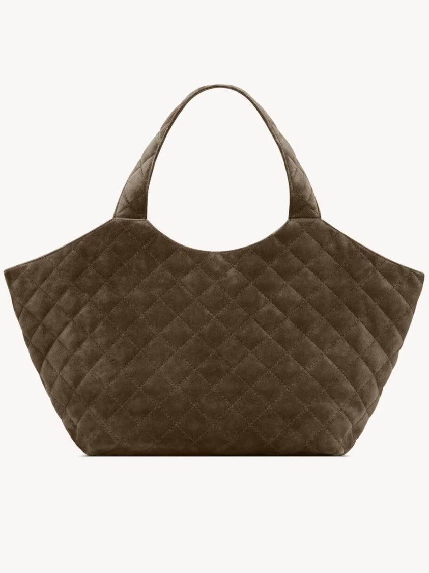 Saint Laurent Icare M Trapezoidal Quilted Metallic-Logo Handbag