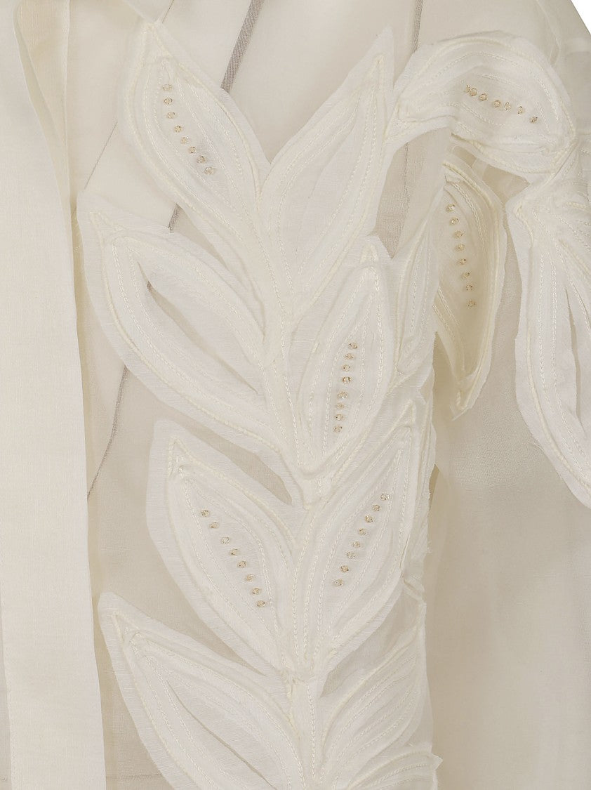 Antonelli Firenze Sheer White Silk Shirt With Floral Embroidery