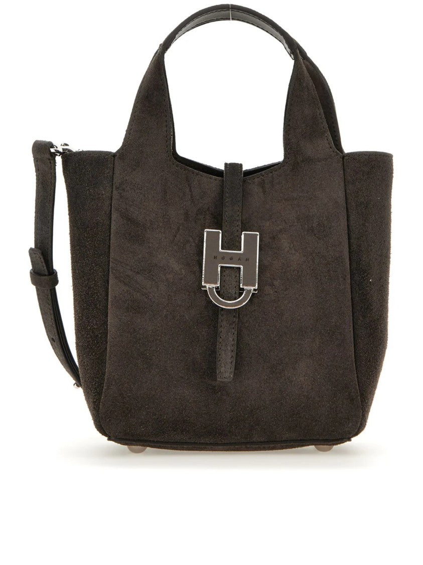Hogan Structured Suede Handbag With Adjustable Strap