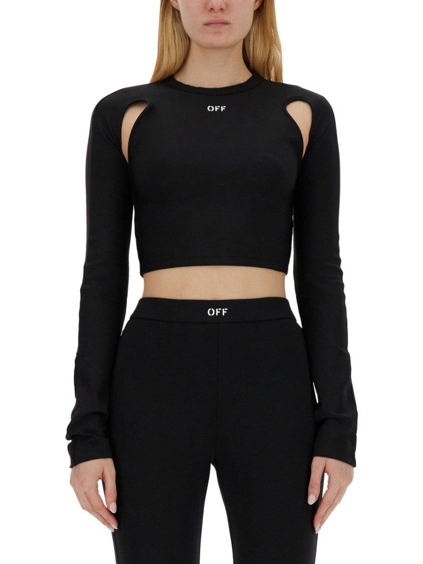 Off-White Cropped Top With Cut-Out Shoulder Details