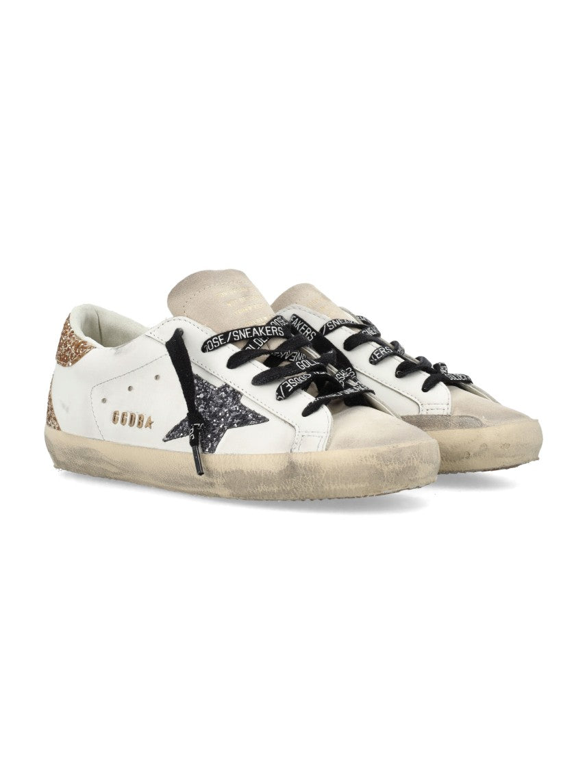 Golden Goose Super-Star White Leather Glitter Sneakers
