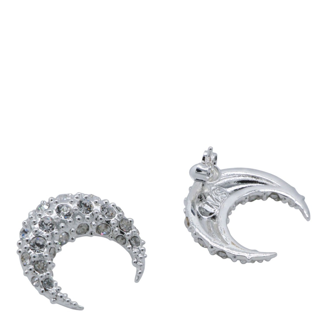 Marine Serre Crescent-Shaped Silver-Tone Earrings With Textured Crystal Detailing