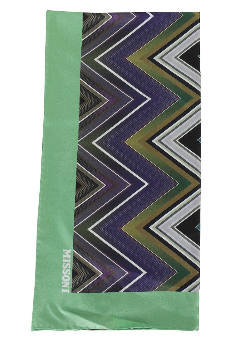 Missoni Green Zig-Zag Pattern Silk Scarf