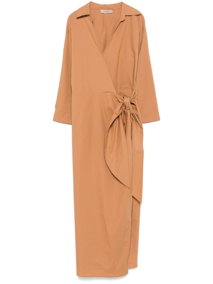 Twin-Set Beige Midi Dress With Wrap Design