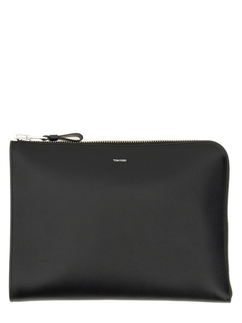 Tom Ford Zippered Black Calf Leather Portfolio