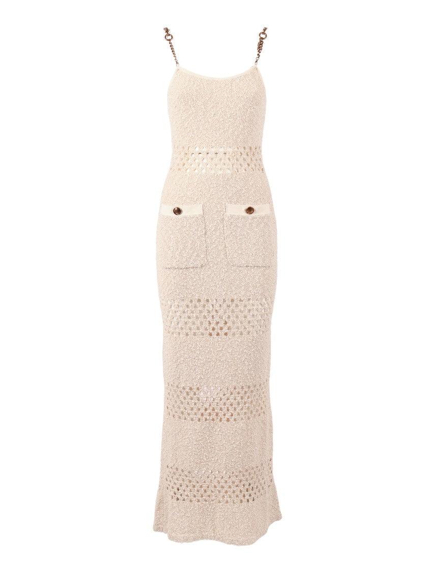 Elisabetta Franchi Fitted Midi Dress With Chain Straps And Patch Pockets