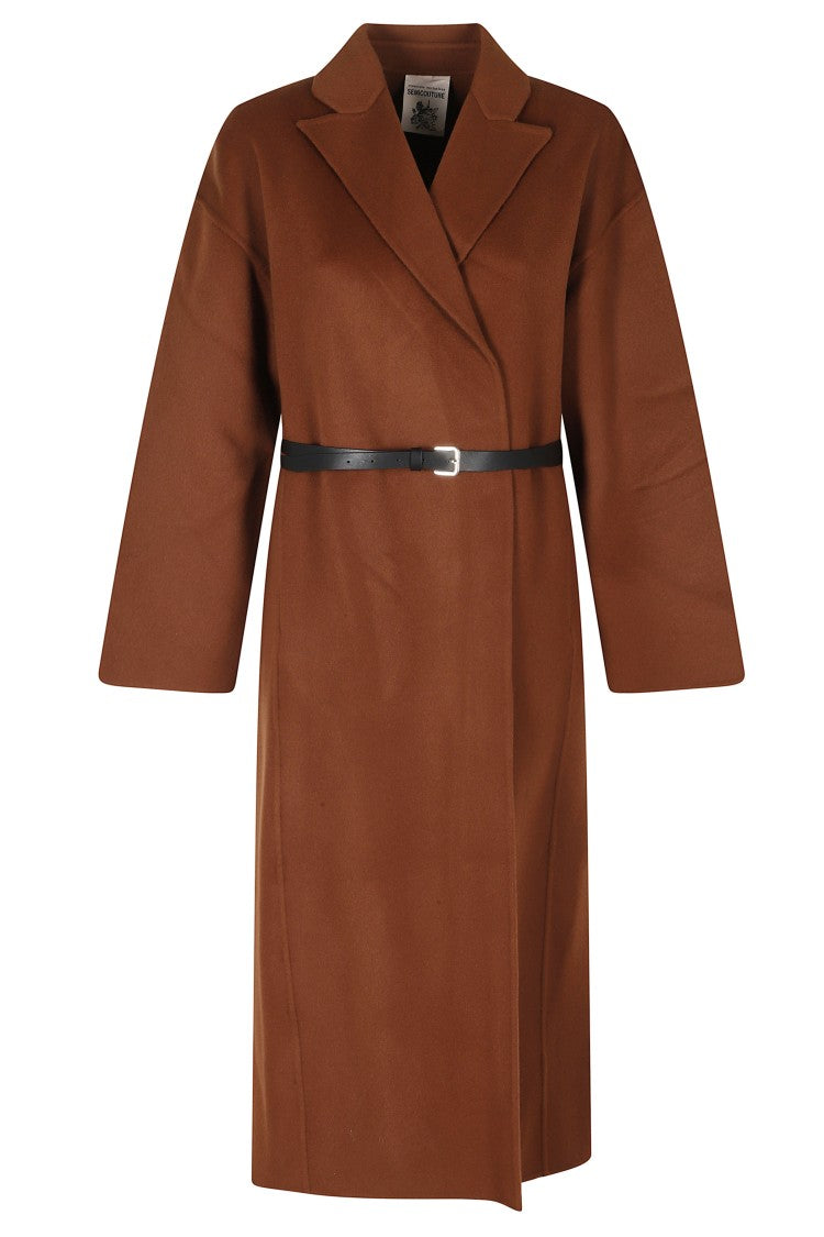 Semi Couture Brown Isolde Belted Straight Silhouette Wool Coat