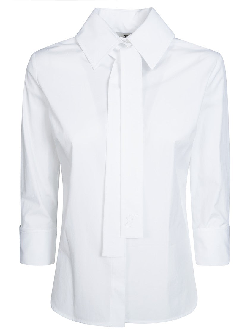 Elisabetta Franchi White Cotton-Blend Tailored Shirt