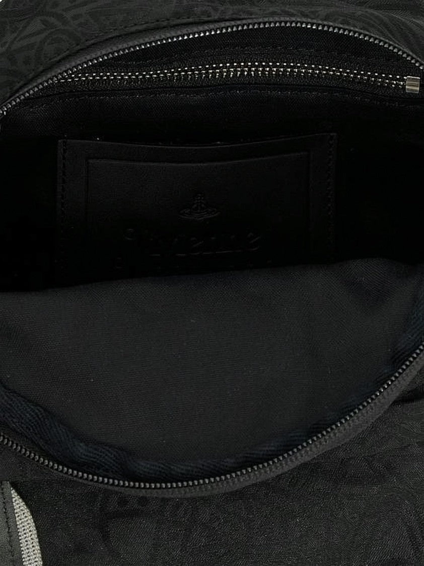Vivienne Westwood Compact Black Backpack With Embossed Pattern And Graphic Logo