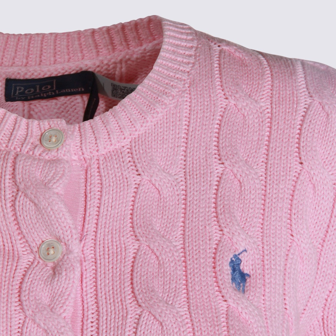 Polo Ralph Lauren Soft Pink Cable-Knit Cardigan With Button-Down Front
