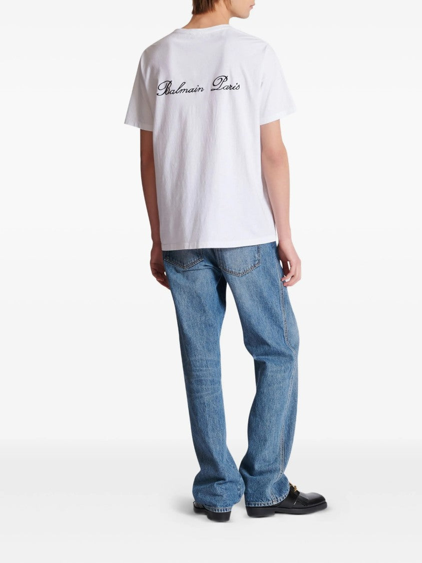 Balmain White Loose Ss Script Logo T-Shirt