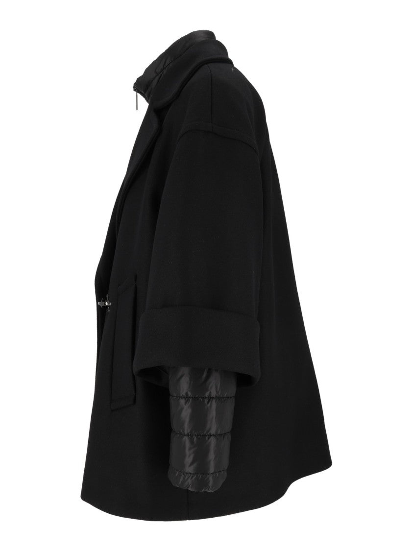 Fay Black Double Detachable Striped Quilted Layer Coat