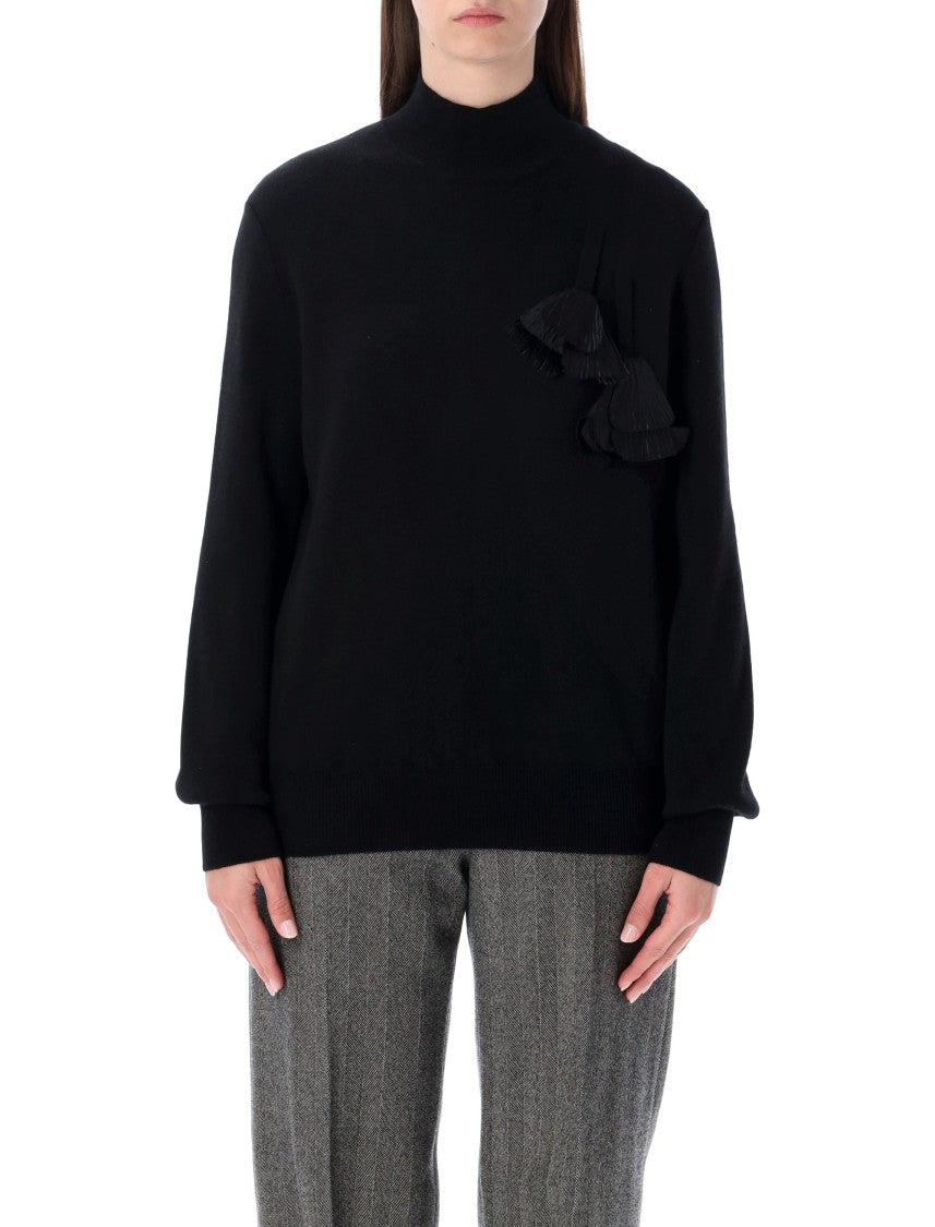 Ferragamo Black Cashmere-Blend Sweater With Floral Appliqués