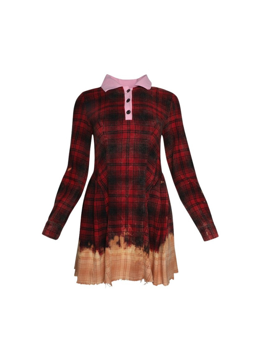 Natasha Zinko Distressed Check Long Sleeve Dress