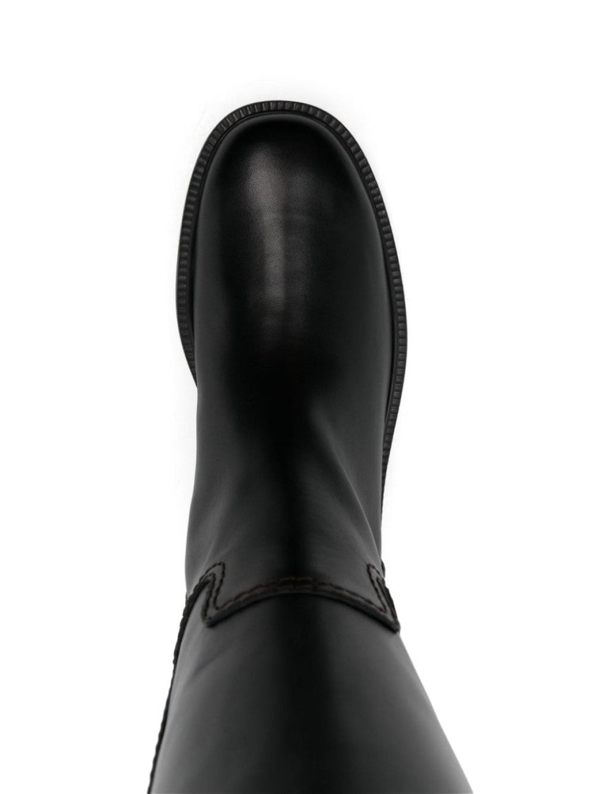Tod's Tall Black Boots With Polished Leather Finish And Subtle Logo Detail