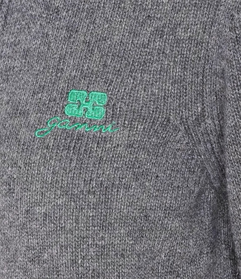 Ganni Textured Grey Knitted Cardigan With Button-Down Front