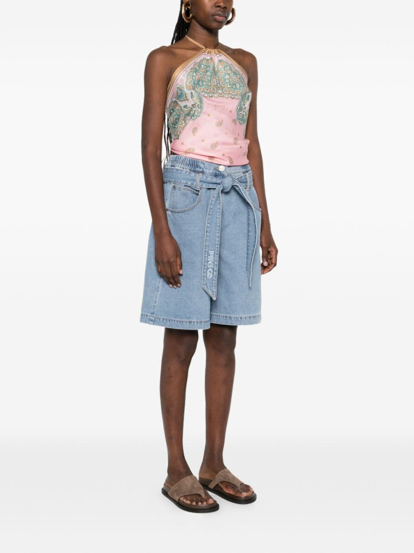 Pinko Sleeveless Halter Top With Paisley And Floral Patterns
