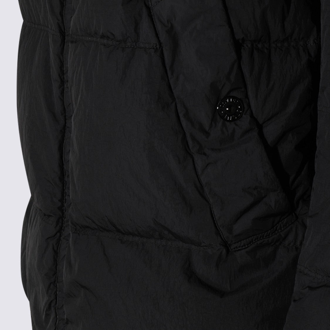 Stone Island Quilted Black Padded Coat With High Collar