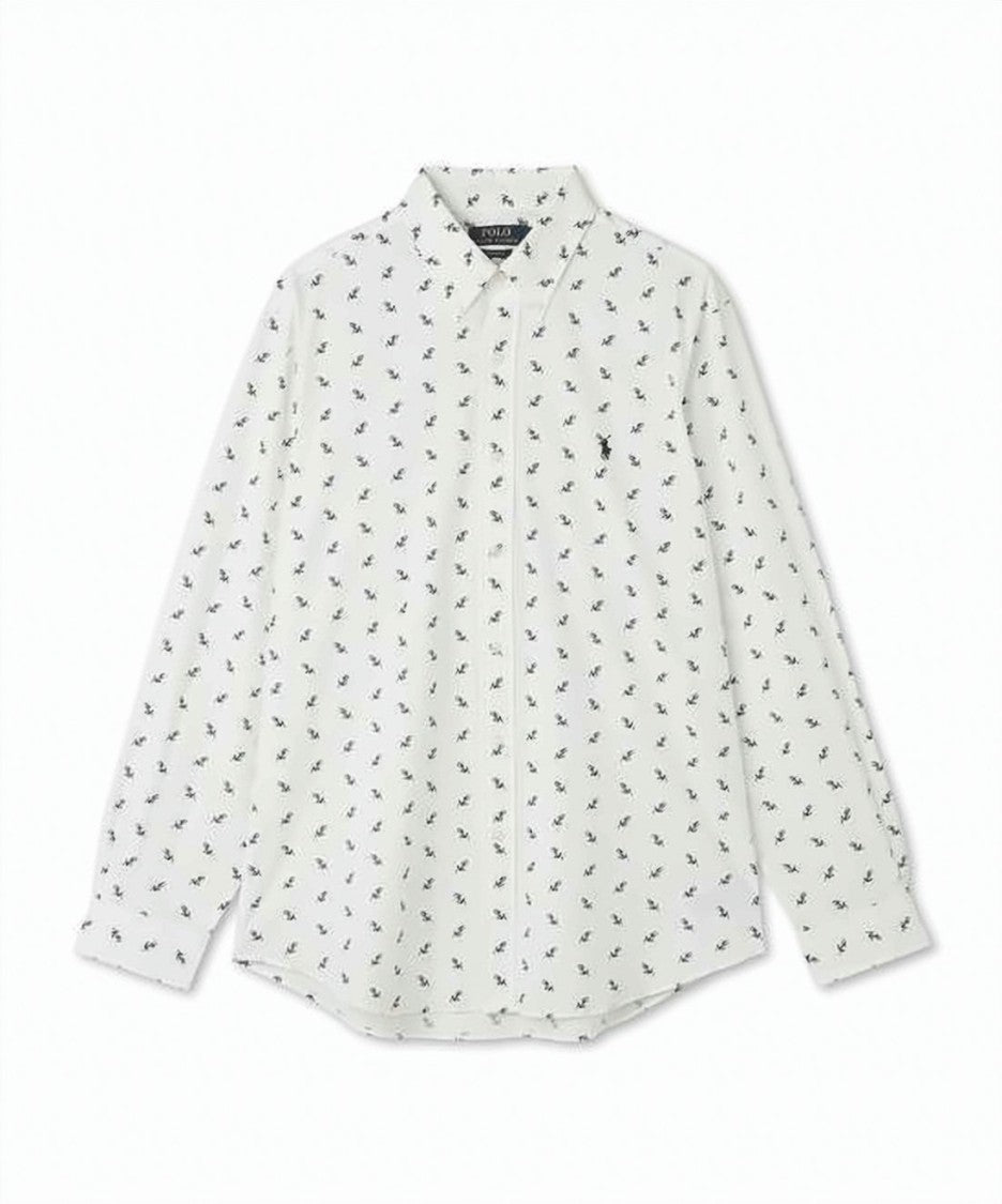 Polo Ralph Lauren Long Sleeve Button-Up Shirt With Navy Blue Motif