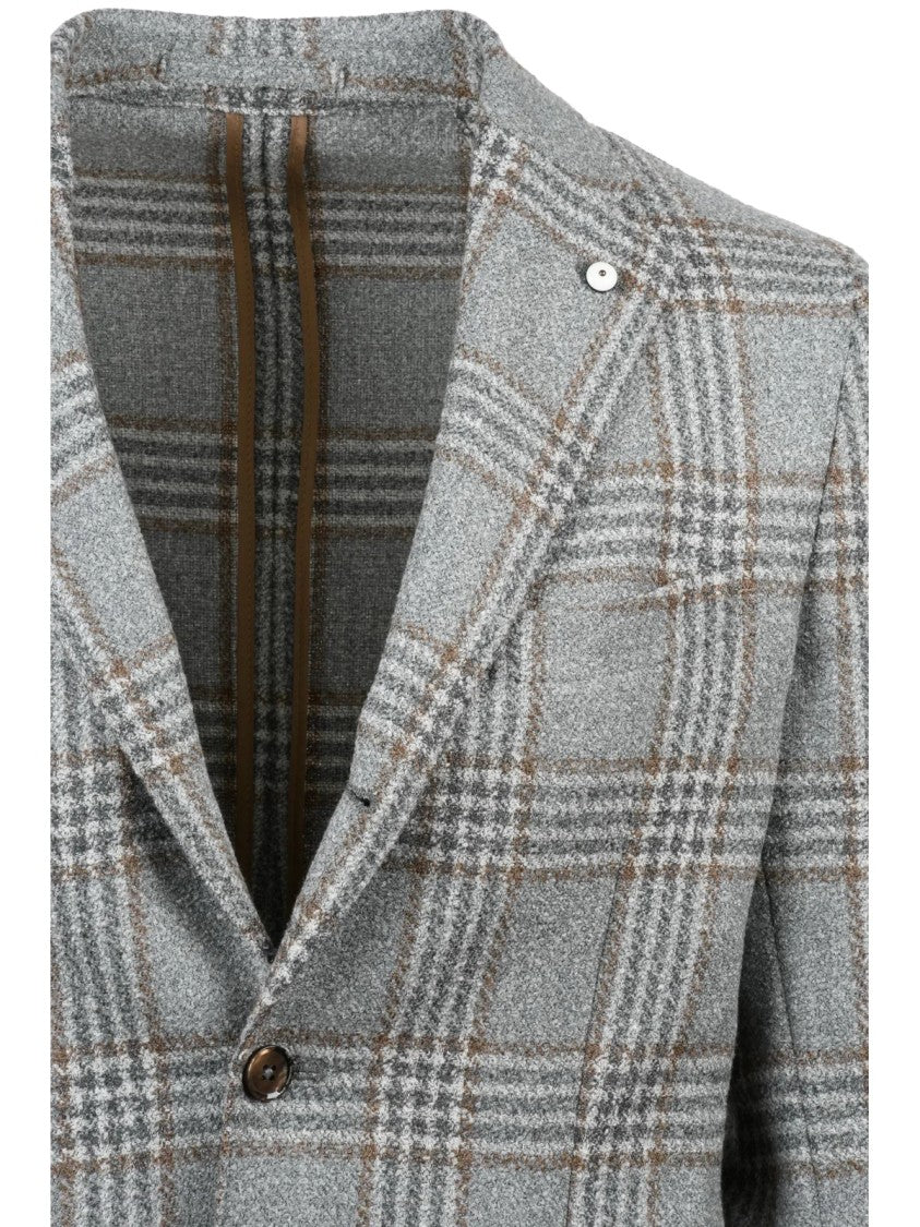 L.B.M. 1911 Tailored Round Jacket In Grey-Brown Plaid With Button Closure