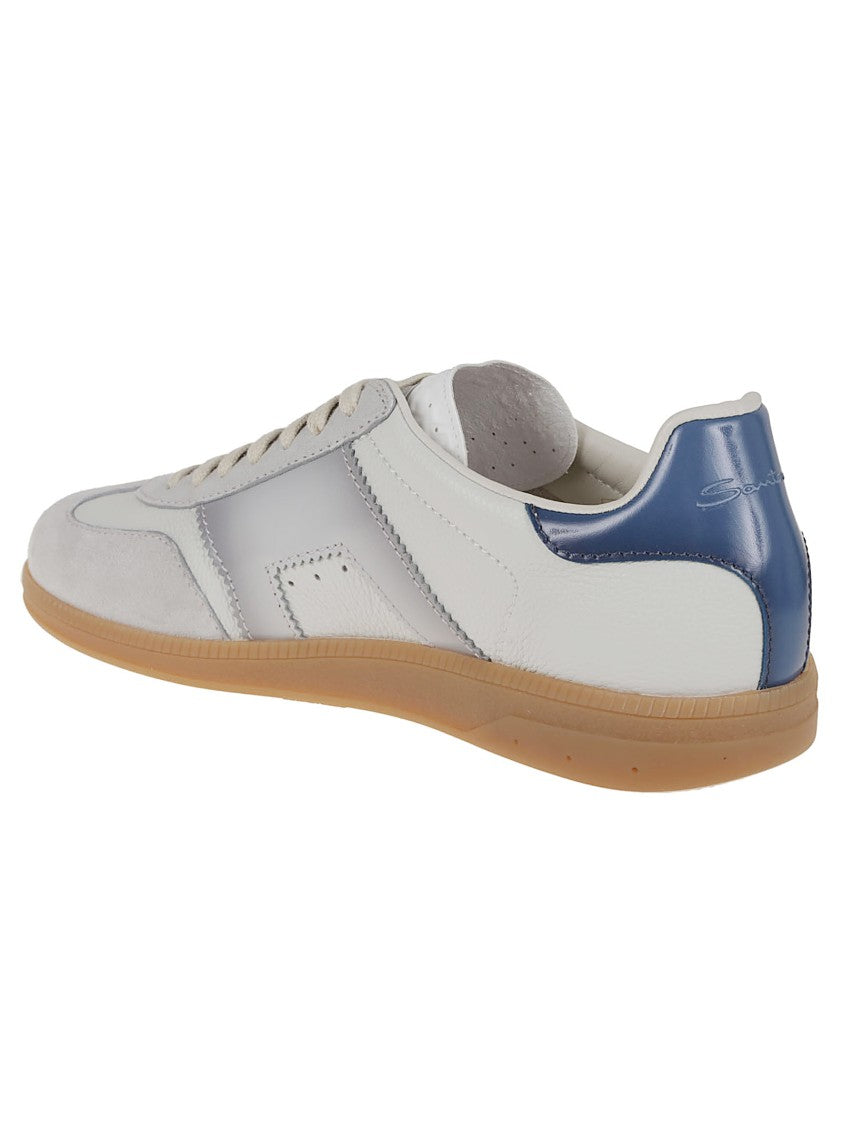 Santoni Leather And Suede Sneakers With Lace-Up Closure