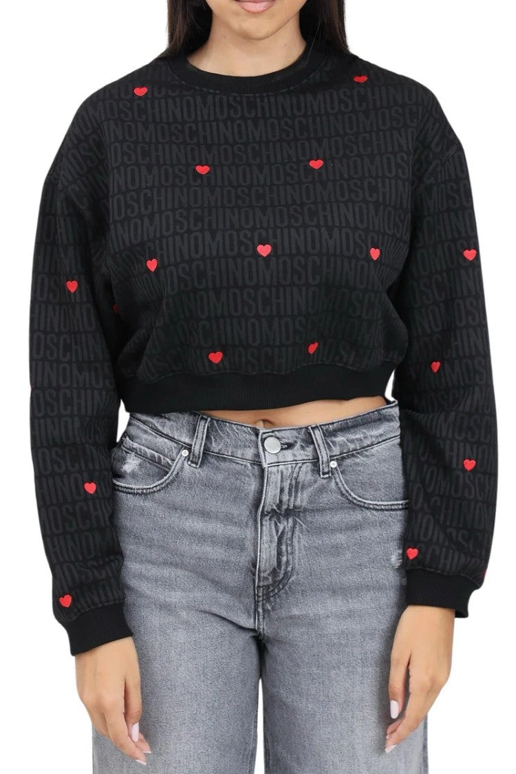 Moschino Couture Cropped Black Sweatshirt With Tonal Logo