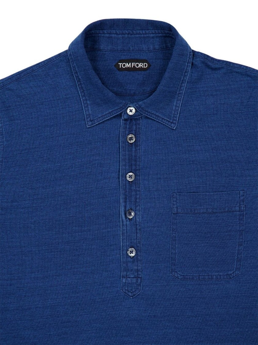 Tom Ford Long-Sleeved Denim Blue Polo Shirt