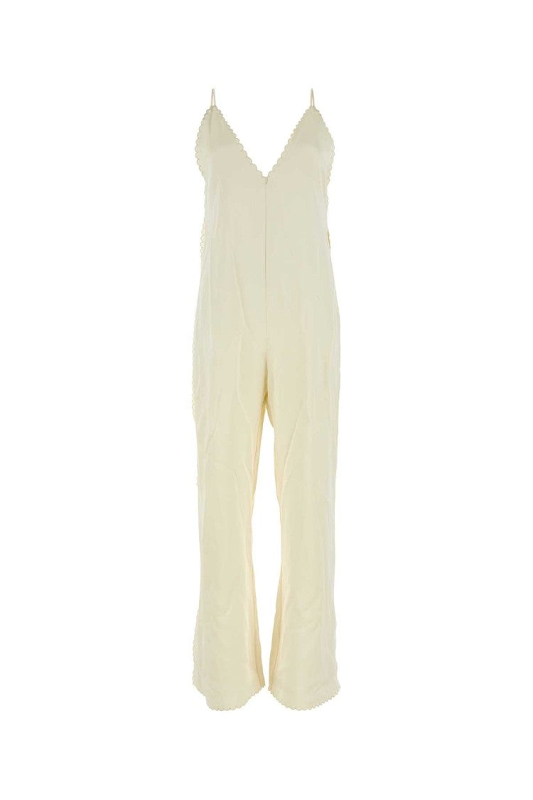 Jil Sander Ivory Satin Jumpsuit With Deep V-Neckline