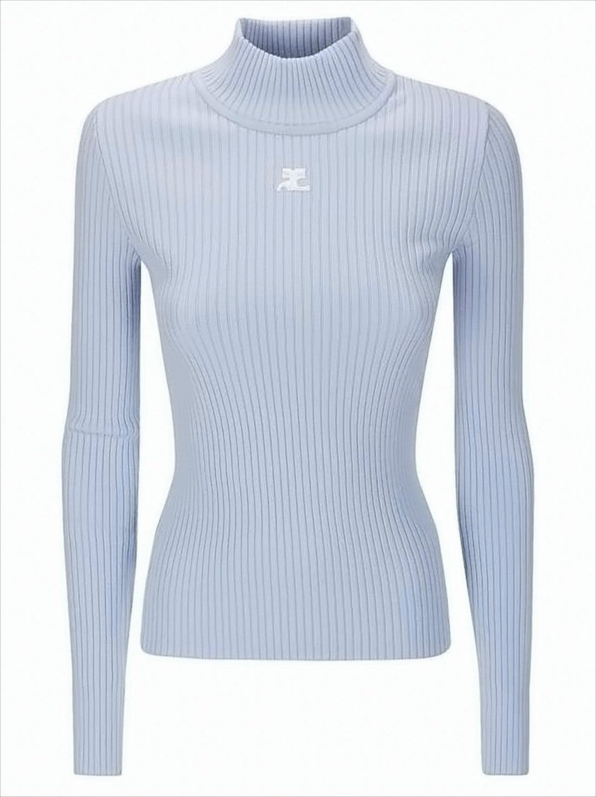 Courrèges Ribbed High Neck Sweater With Subtle Logo