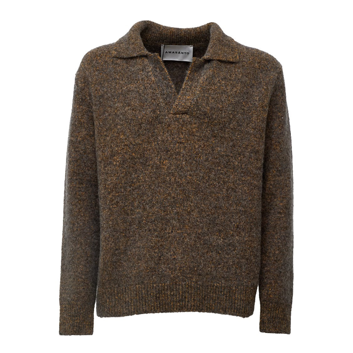 Amaranto Buttonless Long-Sleeve Polo Shirt With Textured Knit Details