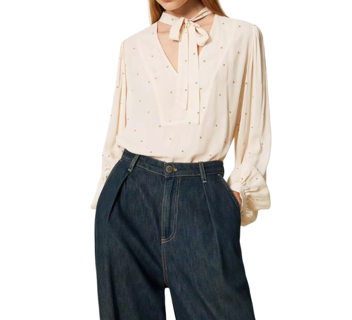 Twin-Set Lurex Polka Dot Embroidered Blouse