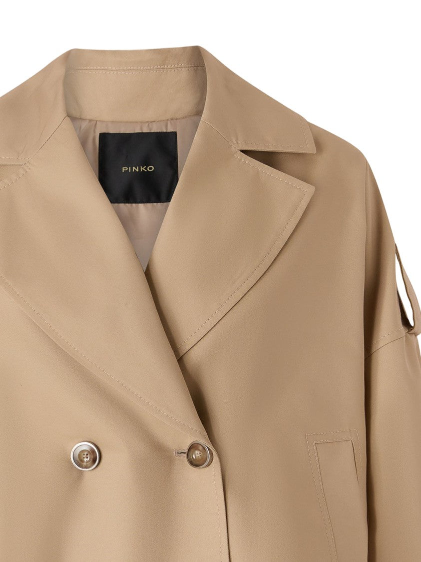 Pinko Short Double-Breasted Trench Coat In Cotton Blend