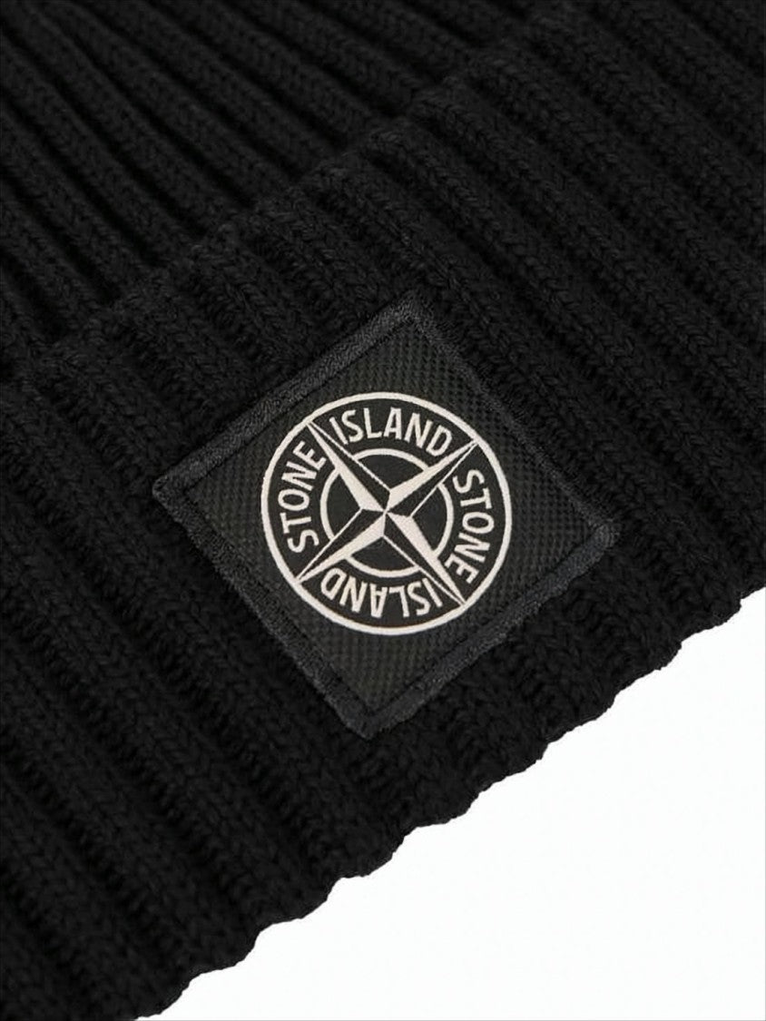 Stone Island Ribbed Knit Beanie With Signature Patch