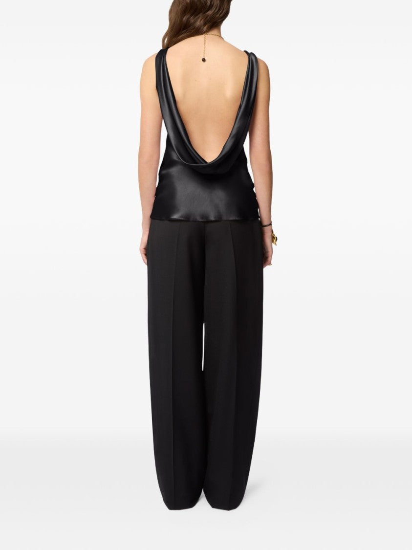 Nina Ricci Black Satin Draped Sleeveless Boat Top