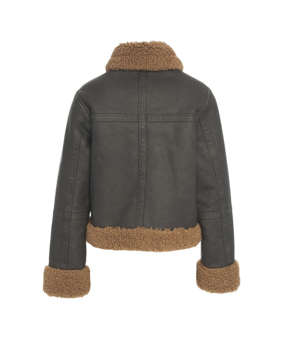 Stand Studio Cropped Faux Leather Jacket With Shearling Accents