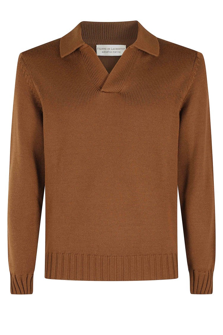 Filippo De Laurentiis Merino Wool Skipper Polo Shirt In Toffee