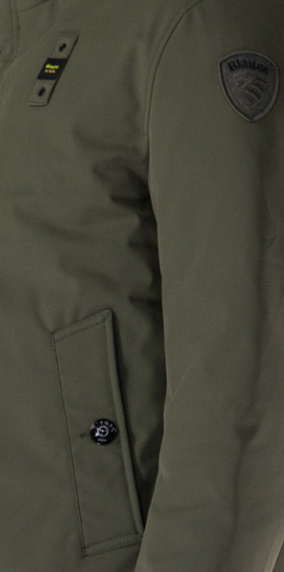Blauer Olive Green Quilted Jacket Hood Button