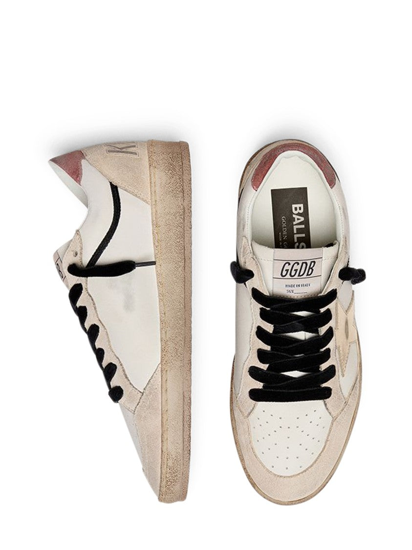 Golden Goose Low-Top Distressed White Leather Sneakers With Suede Overlays